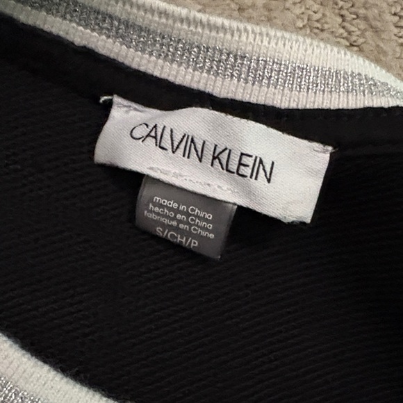 Calvin Klein Black Long Sleeve Dress with White Tie Trim - Picture 4 of 5